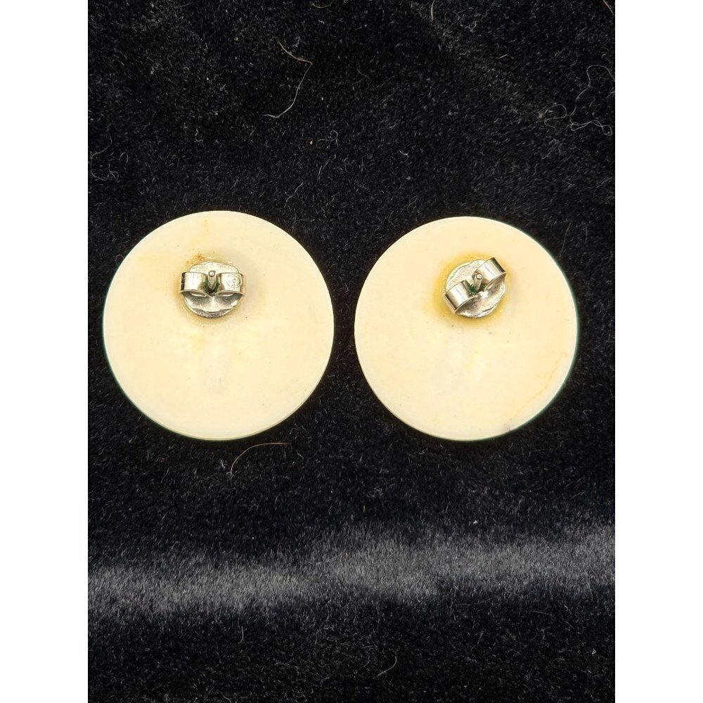 Vintage Avon Round Porcelain Pink Country Rose Post Back Earrings Gold Trim - Picture 3 of 3